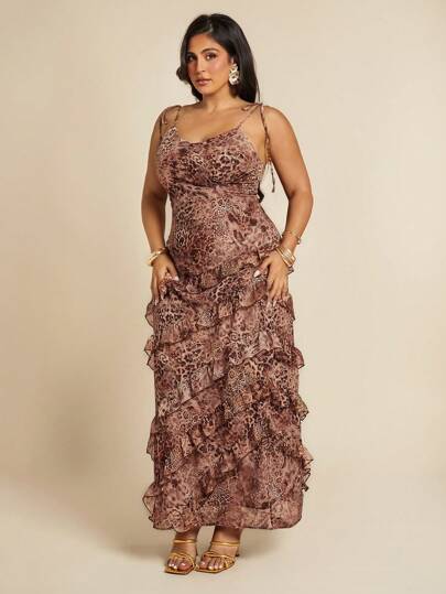 SHEIN X Scheana SHEIN BAE Summer Beach Vacation Leopard Print Ruffle Cake Dress, Suitable For Daily Dating, Night Out, Nightclubs, Parties, Get-Togethers, Pool Parties, Back-To-School Season Clothing, Back-To-School Season Clothing, Holiday Dress Women's Dress, Music Festival Clothing, Country Music Festival Clothing, Concert Clothing,4th Of July Curve,Beach Outfit For Women,Airport Outfit Women,Festival Outfits Women,Graduation ,Women Summer Clothes,Going Out Tops Women,Rave Outfits,Club Outfits Women Sexy,Birthday Outfits For Women,Wedding Guest Dress Women,Summer Outfits For Women,Holiday Outfits,Cheetah Print,Summer Dresses For Women