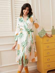 Chillnights Pineapple Fruit Design Satin Women's Bathrobe - Multicolor - View 6