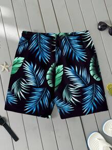 Manfinity KASUA Pantalones cortos de playa para hombre con estampado digital todo sobre plantas tropicales de moda casual y maduro, adecuados para vacaciones de verano en la playa, citas, fiestas, combinación de parejas/familias, regalo ideal para novio, hawaianos