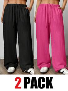 SHEIN EZwear Set de 2 pantalones para mujer tallas grandes, en colores magenta y negro