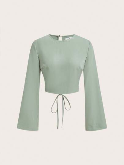 SHEIN Women's Sexy Solid Color Backless Flared Sleeve Blouse