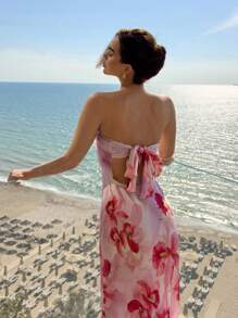 Aloruh 花卉印花褶裥吊带连衣裙 - 粉色 - 查看 2