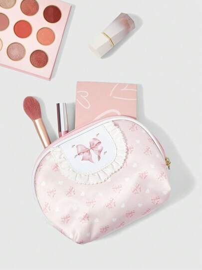 Kawaii White Lace Bow Knot Large Capacity Portable Cosmetic Pouch 401422