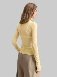 Ontre 斯德哥尔摩风格教师秋季高领针织上衣，优雅秋冬，网眼长袖上衣，商务休闲基本款上衣