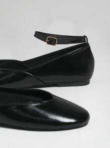 SHUZIA Giày ba lê mũi tròn bằng da giả thanh lịch, thoải mái, giản dị dành cho nữ - màu đen - Xem 4