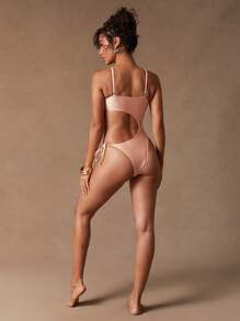 SHEIN Unity Einteiler Badeanzug mit Ausschnittdetail, Sommer Strand Tropical Urlaub Lässig Alltag Ausgehoutfit, Tropical Splash Pastell Rosa Outfit für Frauen - Pink - Übersicht 2