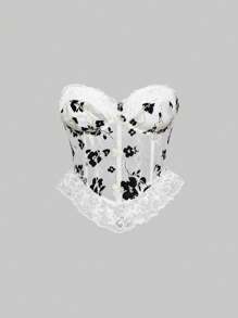 ROMWE Kawaii Floral Embroidery Sweet Cute Crop Top - White - View 1