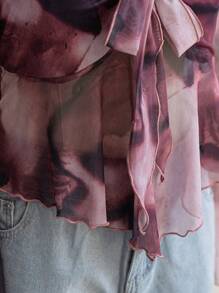 Soleia 大码女式返校甜心领喇叭长袖娃娃装上衣，度假风 - 紅色 - 查看 8