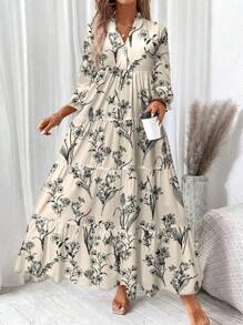 SHEIN LUNE 母亲节休闲复古碎花优雅大码连衣裙，适合春夏季飘逸连衣裙 - 彩色 - 查看 5