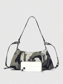 ROMWE Grunge Punk Bolso de mujer cruzado de moda con estampado de camuflaje - Verde - Ver 3