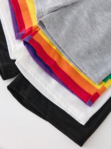 Set de 4 pantalones cortos holgados de punto con estampado de rayas arcoíris de estilo universitario casual para vacaciones, surtido de 4 colores, adecuados para primavera y verano - Multicolor - Ver 6