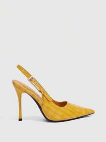 CUCCOO SZL Women's Fashion Mustard Yellow Crocodile Embossed Pointed Toe Slingback High Heel Shoes For Christmas Valentine's Day - Yellow - View 10