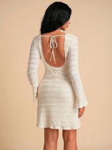 MaterniChic 孕妇纯色圆领修身优雅长袖连衣裙 - 白色 - 查看 9