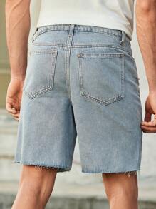 Manfinity VCAY Men's Casual Light Color Ripped Denim Shorts, Fashionable Men Ripped Jeans Shorts Distressed Jorts Men Casual Ripped Denim Shorts Ripped Jorts Jorts - Blue - View 2