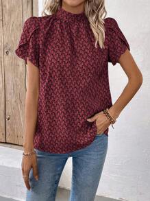 EMERY ROSE Women's Short Sleeve Fashionable Blouse, Suitable For Summer - Burgundy - View 6