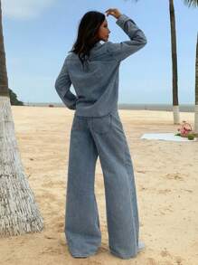 DAZY Women Denim Two Pieces Outfits,Fall Women Clothes - Medium Wash - View 2