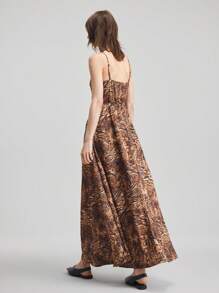 Ontre Women's Dark Brown Leopard Animal Print Satin Maxi Dress,Sleeveless Summer Seksi Chic Long Dress,Urban Abstract Night Out Commuter Casual Wear,2025 - Black - View 7