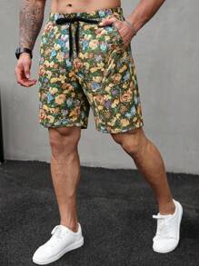 Manfinity Homme Pantaloni scurți casual pentru bărbați cu model floral, multicolori, pentru ținute de vară în aer liber - Multicolor - Vizualizare 5