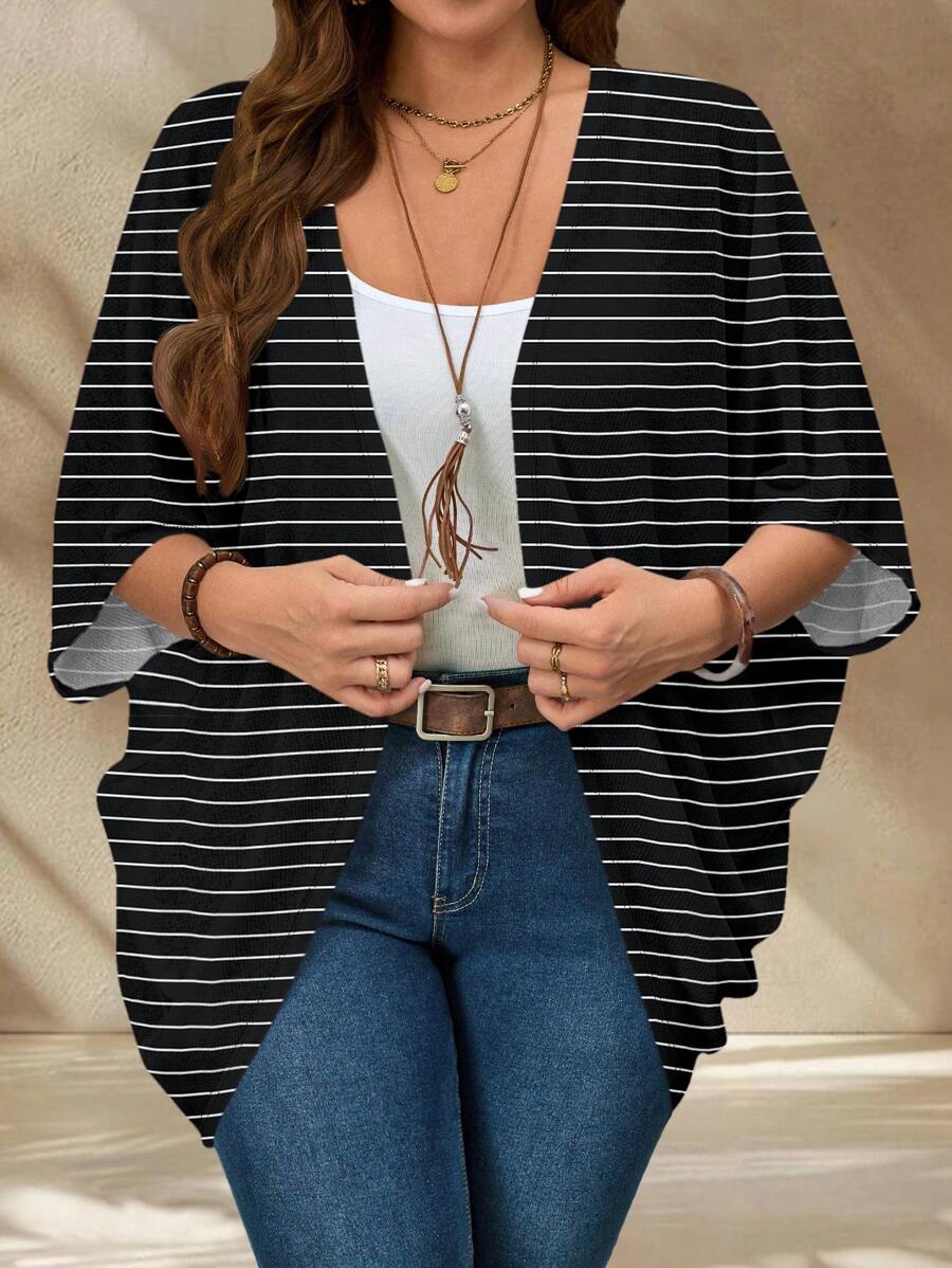 EMERY ROSE Chaqueta de verano minimalista casual para mujer tallas grandes - Negro - Ver 1