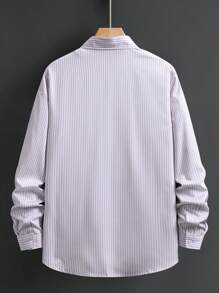 Manfinity Mode 男士条纹印花纽扣前长袖休闲衬衫，春秋 - 彩色 - 查看 2