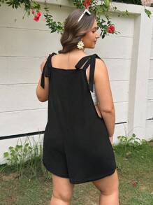 SHEIN EZwear Plus Size Black Woven Knot Cami Romper - Black - View 2