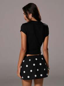 TRNVIE Camiseta de manga corta elegante de unicolor, ajustada y con cuello en V profundo con botones para mujer