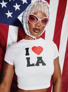 SUMWON WOMEN I Love LA Baby Tee Crop Top California Tourist Fashion Summer Festival Casual Street Style Graphics Fitted Short Sleeve City Graphic - White - View 6