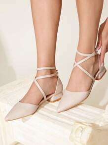 CUCCOO CHICEST 米色平底尖头交叉一脚蹬鞋，时尚休闲舒适，适合工作、约会、派对、婚礼、度假 - 米色 - 查看 5