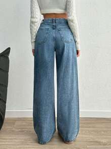 SHEIN Tall 高腰阔腿Y2K风格高腰牛仔裤