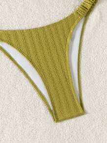 Swim Mod Conjunto de dos piezas con textura lisa, con relleno desmontable y fruncido, ideal para vacaciones de primavera - Verde - Ver 5