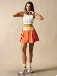 VARSIVA Women's Casual Contrast Color Waistband Tennis Sports Skirt Shorts - Multicolor - View 4
