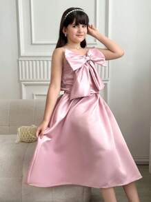 SHEIN 2pcs/Set Tween Girls Elegant Camisole With Bow Accent Top And Skirt Set, Suitable For Party, Events And Daily Wear - Pink - View 6