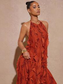 Hauture 全身印花挂脖系带露背休闲宽松长裙 - 彩色 - 查看 3