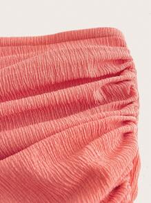 SHEIN EZwear 2件套女士夏季休闲珊瑚橙色褶饰抹胸上衣和裤子 - 珊瑚橙 - 查看 4