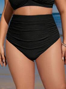 Swim Basics Summer Beach Women's Plus Size Solid Color Ruffled Bikini Bottom