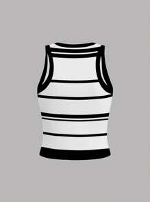 INAWLY Áo ba lỗ cổ tròn in họa tiết sọc và nơ, mùa hè - Nhiều màu - Xem 2