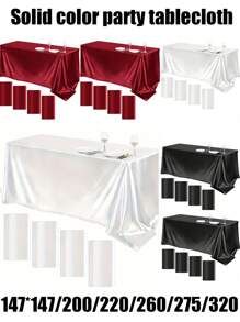 SHEIN 1 buah Taplak Meja Satin Persegi Panjang Elegan – Kain Halus dan Dapat Dicuci untuk Pernikahan, Pesta, Perjamuan | Penutup Meja Dekoratif Mirip Sutra – Putih, Hitam, Merah, Gaya Gotik Mewah, Dekorasi Acara, Rumah, Restoran (Tersedia Berbagai Ukuran) - MultiWarna - View 1