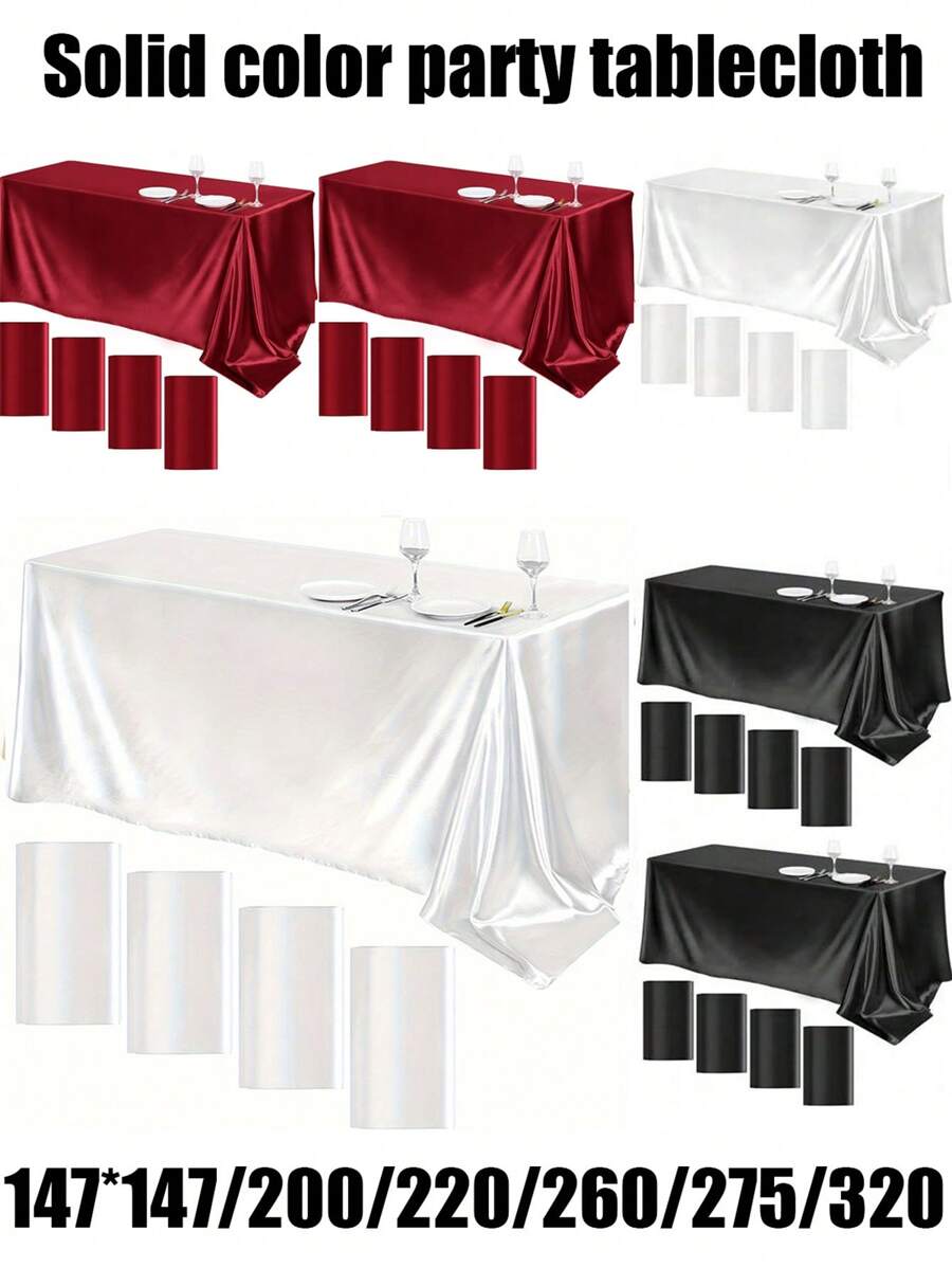 SHEIN 1 buah Taplak Meja Satin Persegi Panjang Elegan – Kain Halus dan Dapat Dicuci untuk Pernikahan, Pesta, Perjamuan | Penutup Meja Dekoratif Mirip Sutra – Putih, Hitam, Merah, Gaya Gotik Mewah, Dekorasi Acara, Rumah, Restoran (Tersedia Berbagai Ukuran) - MultiWarna - View 1