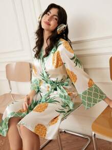 Chillnights Pineapple Fruit Design Satin Women's Bathrobe - Multicolor - View 4