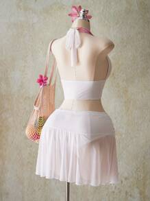 SHEIN ICON 加大码女式 Y2k 外出度假花卉印花露背短款上衣和低腰花卉印花迷你裙套装，夏威夷伊比沙岛风情装