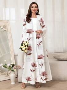 Al Najma Women's Elegant Floral Print Arabic Abaya - Multicolor - View 1