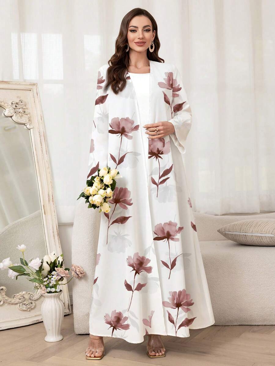 Al Najma Women's Elegant Floral Print Arabic Abaya - Multicolor - View 1