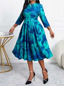 Fleurora 秋冬优雅复古工作彩色针织喇叭裙新品A字裙大码连衣裙深绿色连衣裙秋季婚礼宾客连衣裙 - 彩色 - 查看 5