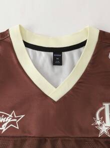 ROMWE MEN Street Life 男士运动服短袖T恤，网眼面料拼接，夏季 - 棕色 - 查看 3