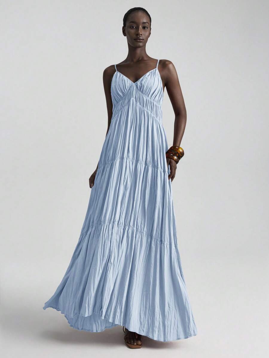 Ontre 2026SS New Arrival, Women's Elegant Blue Maxi Slip Dress, Spring/Summer - Blue - View 1