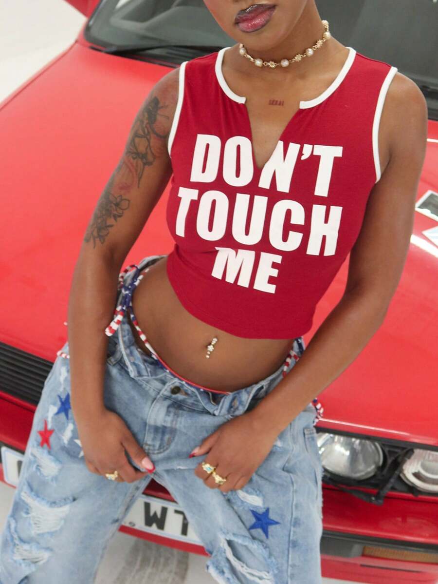 SUMWON WOMEN Festival Tank Crop Top Statement Sleeveless Celebration Summer Holiday Tank