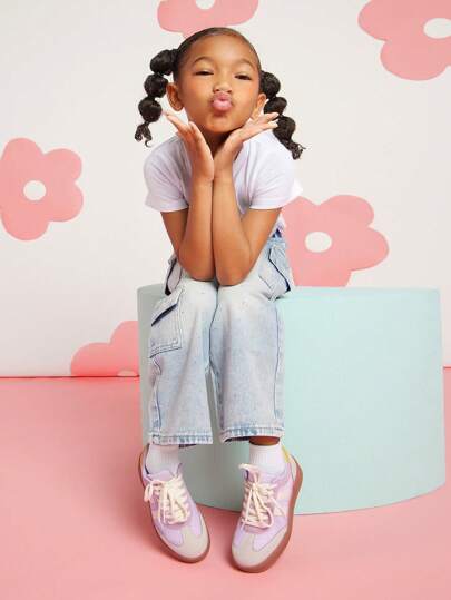 Mini mi Zapatillas de lona y malla transpirable con suela de goma estilo Y2K para niños y adolescentes en color lila macaron - Suela con cojín de aire para ir del campus al parque de skate