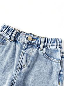 Young Girls White Floral Print Jeans, Fashionable & Classic Cut Combining Comfortable Denim Fabric, Versatile & Fun, Light Blue Washed Straight Leg Jeans - Light Wash - View 6