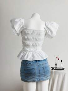 SHEIN Unity 褶皱细节紧身短款上衣，休闲百搭度假装，春夏