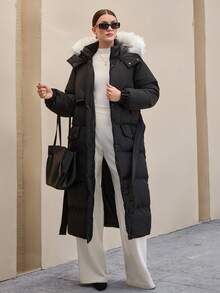 CLARA VERO Premium Quality, Contrast Fur Detailed Puffer Winter Coat - Black - View 5